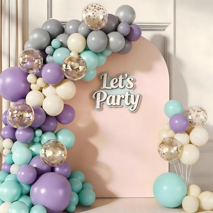 Teal Purple Silver Balloon Garland Arch Kit by Unknown