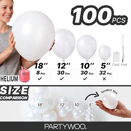 PartyWoo Pearl White Balloons 140pcs Metallic White Color 5 Inch | 18 12 10 5 - Image 6