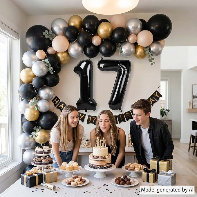 Black Number 17 Balloon 40 Inch, Foil Numeral - Image 3