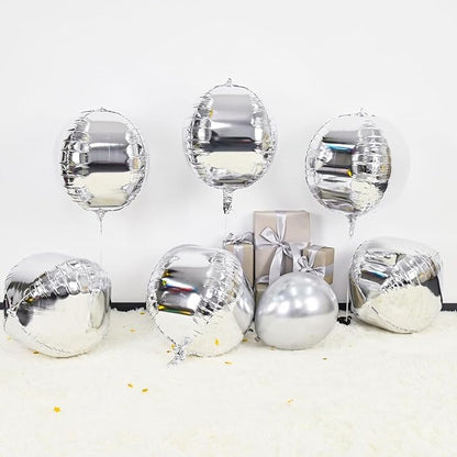 6Pcs Silver Round Foil Balloons, Giant 4D Round Ball Balloons, 22 Inch Metallic - Image 3