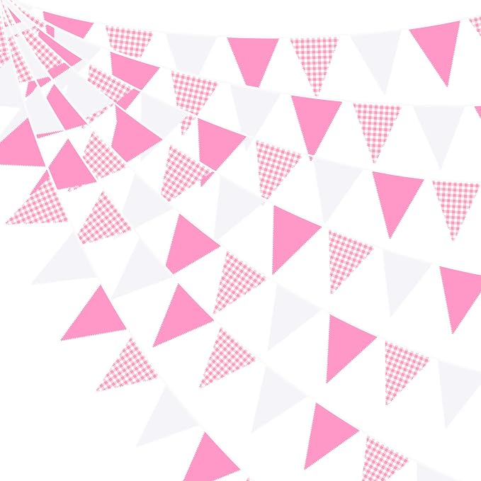 32Ft Hot Pink Plaid Checkered Pennant Banner Fabric Gingham Triangle Flag by pinkblume