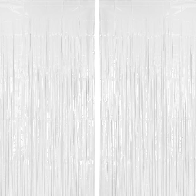 PIGETALE 2 Pack 3.2 ft x 8.2 ft White Tinsel Curtain Party Backdrop Decorations by welcomePIGETALE
