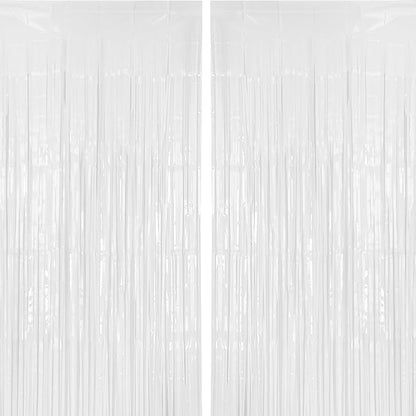 PIGETALE 2 Pack 3.2 ft x 8.2 ft White Tinsel Curtain Party Backdrop Decorations by welcomePIGETALE