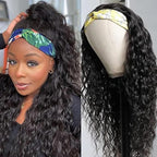KLAIYI Human Hair Water Wave Curly Non Lace Front Wigs for Black Women, Deep Wave Glueless Wear and Go Half Wig, 30S Ready to Go Wig with Band, Beginner Friendly, 20Inch