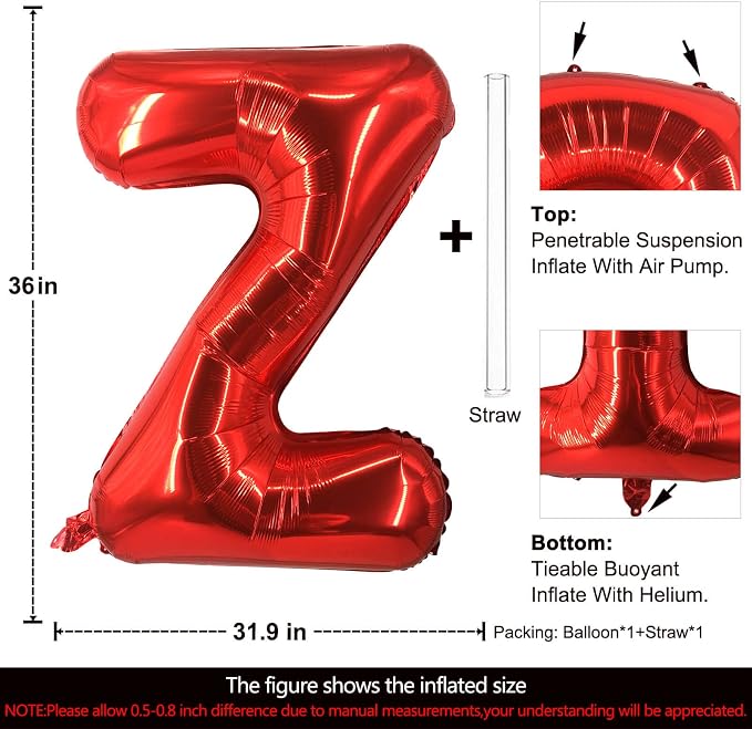 Lovoir 40 Inch Large Red Letter Z Balloons Big Size Jumbo Mylar Foil Helium - Image 2