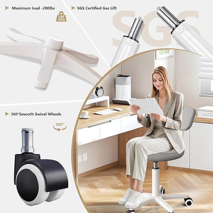 Ergonomic Esthetician Stool Chair with Back Support for Salon, Swivel Rolling Stool Height-Adjustable for Clinic Dentist Spa, Home Office, Drafting Work Task Chair