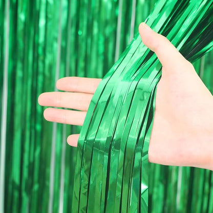 Voircoloria Green Foil Fringe Backdrop Curtains, 3.3 x 6.6 ft, Birthday Party - Image 2