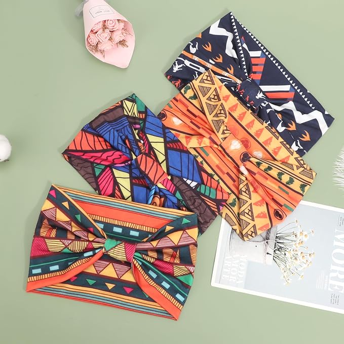DRESHOW Wide Headbands for Women Knotted Turban Hairbands Boho Head Bands for Women's Hair Non-Slip Yoga Workout Hair Accessories 4 Pack