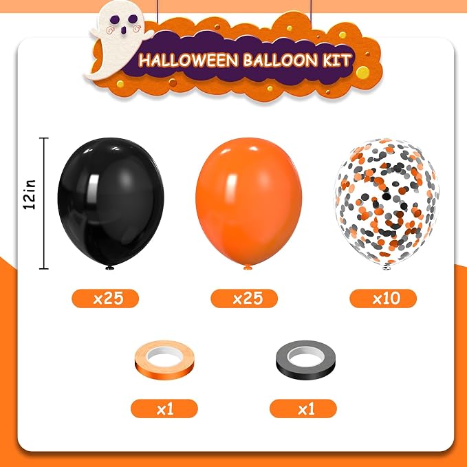 Black and Orange Balloons 60Pcs 12inch | Black Orange Confetti Latex Balloons - Image 2