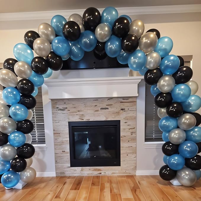 Blue Black Silver Balloons, 12 Inch Boy Birthday Baby Shower Party Decorations - Image 4
