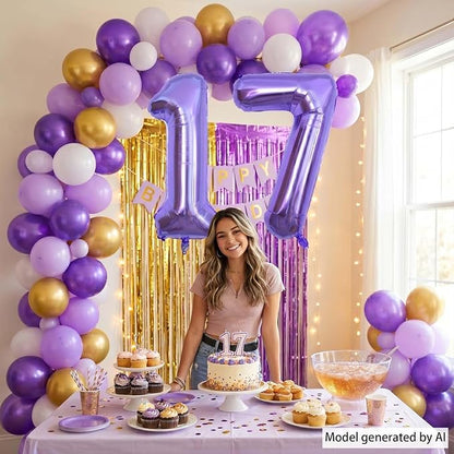 Purple Number 17 Balloon 40 Inch, Large Metallic Mylar Foil 17 Balloons - Image 2