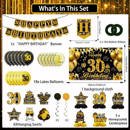 Mxdfafa 39Pcs Black Gold Glitter 30th Birthday Decorations Kit, 30th Bday Party - Image 2
