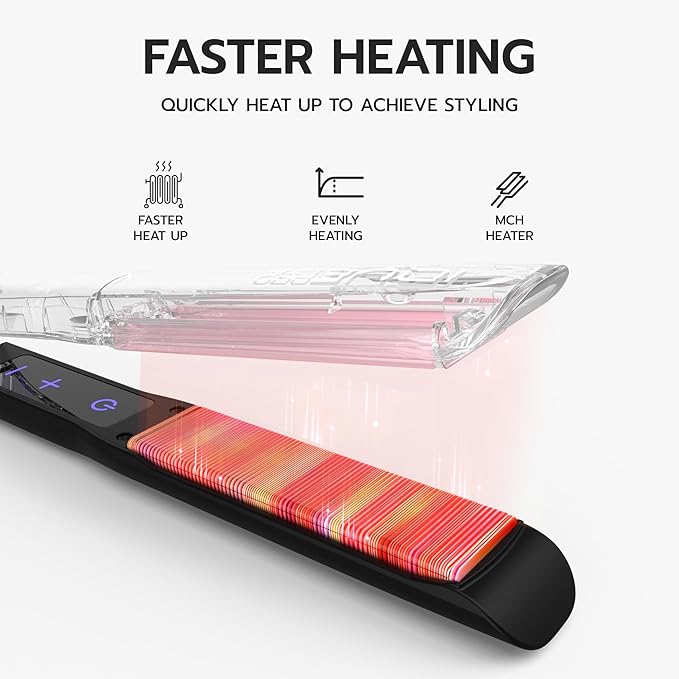 iQUE 1.25” Titanium Plates Hair Straightener & Curler 2-in-1 – Fast Heat-Up Flat Iron with Ionic Technology, Floating Plates, LCD Display, Adjustable Temp to 480°F, Dual Voltage for All Hair Types