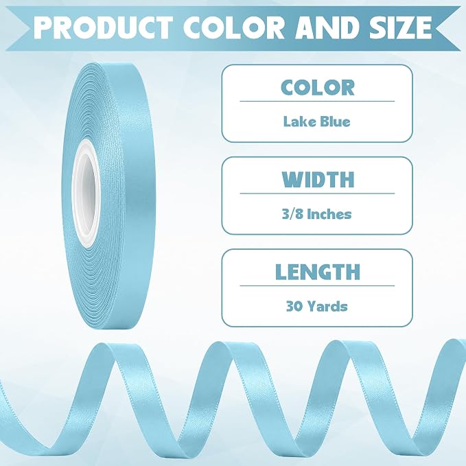 30Yards 3/8In Thin Lake Blue Ribbon - Image 2