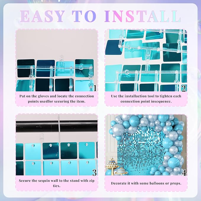 Shimmer Wall Backdrop Lake Blue Wall Panels 12Pcs Square Sequin Shimmer Wall - Image 5
