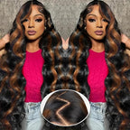 AMIRTY 32 Inch 9x6 Glueless Wigs Human Hair Pre Plucked pre cut Ombre Lace Front Wig Human Hair Wear and Go Glueless Wig 180% Density 1B/30 Highlight Body Wave Wig HD Colored Wigs
