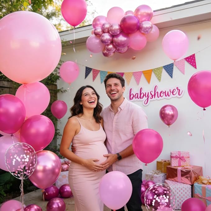 153pcs Pink Balloon Arch Garland Kit, Hot Pink Latex Balloons Metallic Confetti - Image 7