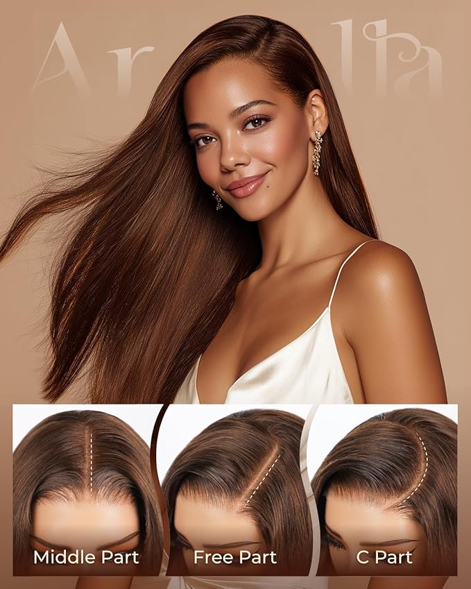 Arabella 13x6 Chocolate Brown Glueless Wigs Human Hair Pre Plucked Pre Cut 13x6 Ear to Ear Full HD Lace Front Wigs Human Hair 210% Density 4# Brown Straight Wig Drawstring Wig Human Hair 22 Inch