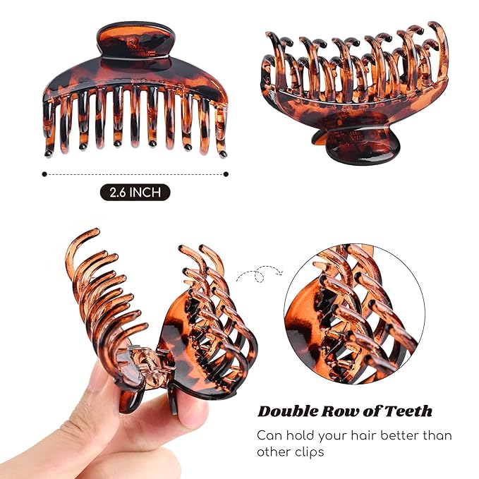 DEEKA 6 PCS 2.5 Inch Double Row Teeth Hair Claw Clips Small Tortoise Shell Plastic Hair Jaw Clips Hair Barrettes Thick Medium Thin Hair Clips for Women