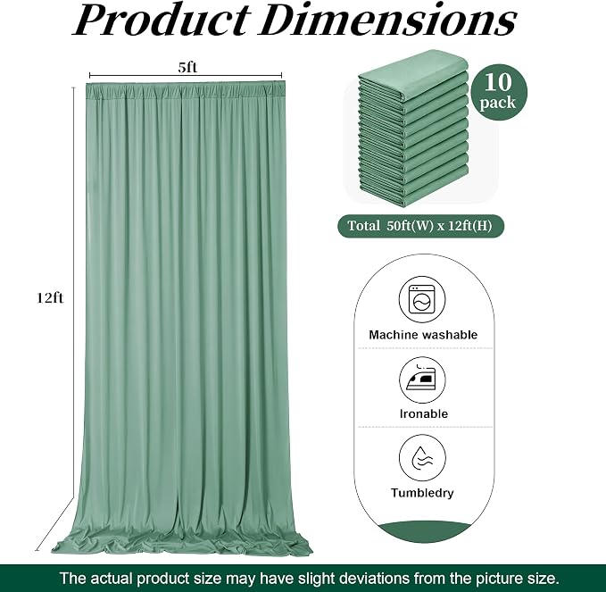 50ft x 12ft Grayish Green Backdrop Curtains - Image 7