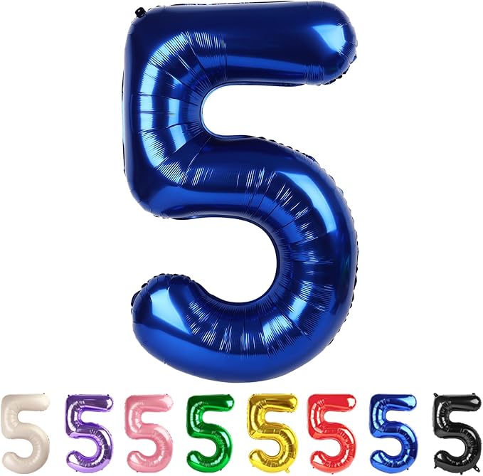 40 Inch Number 5 Balloon, Inflation Straw & Self-Sealing, Leak-Proof Aluminum by Mluchee