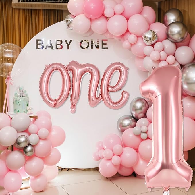 2 Pcs One Balloon Set, 40 Inch Number 1 Balloon and 41 Inch Script Letter One - Image 5