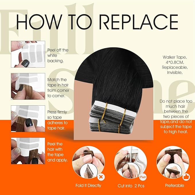 Full Shine Tape in Hair Extensions Human Hair 18Inch Seamless Skin Weft Pu Tape ins Human Hair Extensions Color 1B Off Black Hair Extension Real Human Hair 20Pcs 50G Invisible Remy Hair