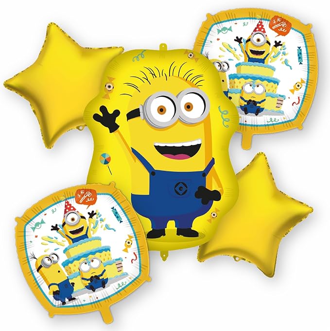Minions Birthday Party Supplies 5pc Foil Balloon Bouquet by Unknown