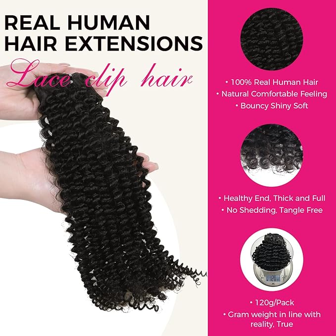 Lashey Clip in Hair Extensions Real Human Hair 120g 7pcs Natual Black Kinky Curly 20 Inch Remy Human Hair for Black Women