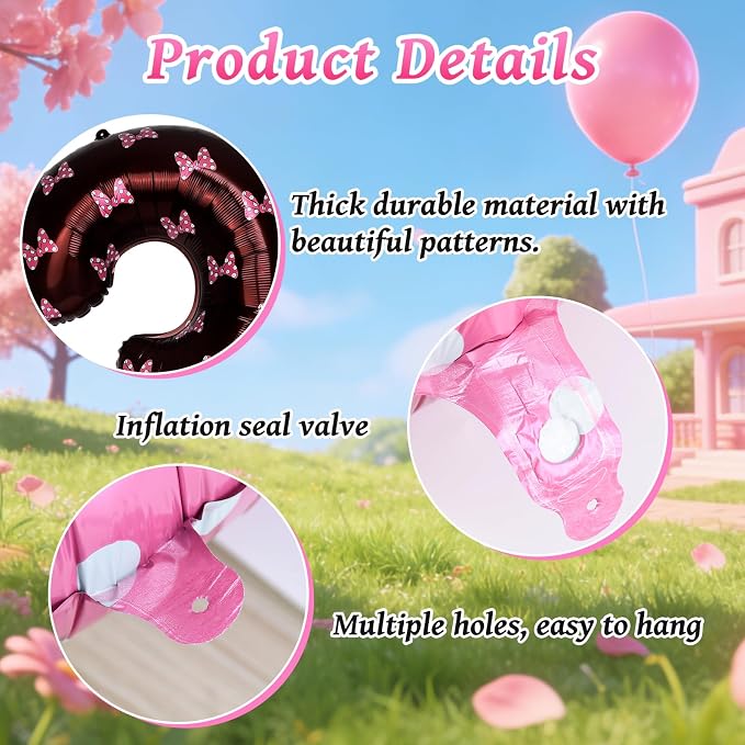40 Inch Pink Cartoon Mouse Number 3 Balloon, Birthday Party Decorations | Black - Image 4