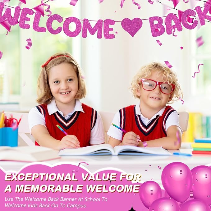 Fulmoon Pre Strung Welcome Back Glitter Banner First Day of School Party - Image 4