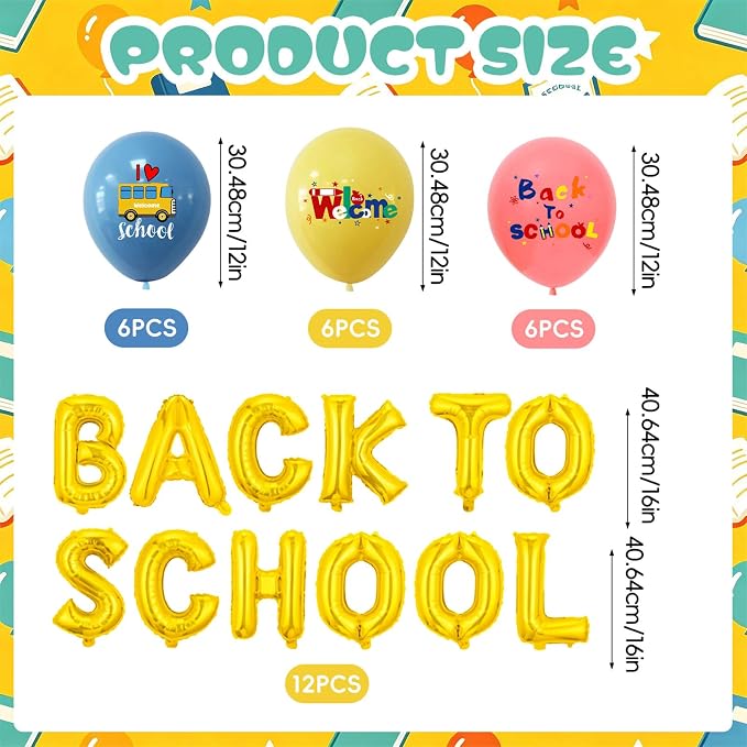 Back to School Balloons Decoration Kit, 16 Inch Gold Letter Balloon Banner - Image 2