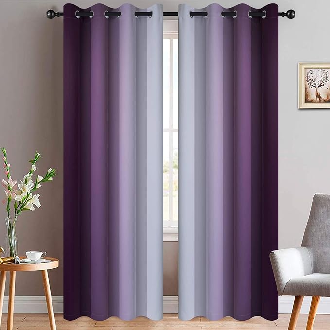 Yakamok Ombre Curtains Purple and Greyish White by Yakamok