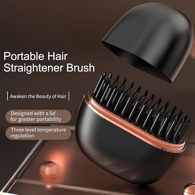 Mini Hair Straightener, Rechargeable Hair Straightener Brush Portable, Fast Heating Hot Comb 3-Speed Temperature Control with Anti Scald Shell for Daily Use