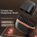Mini Hair Straightener, Rechargeable Portable Hair Straightener Brush, Fast Heating Hot Comb 3-Speed Temperature Control with Anti Scald Shell for Home Travel