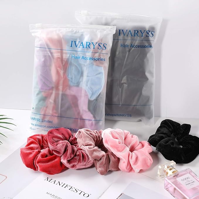 IVARYSS Extra Large Scrunchies for Women's Thick Hair, Premium Velvet Soft Jumbo Scrunchy, XL 6 inch Big Elastic Band Hair Accessories, 4 Pack, Dark