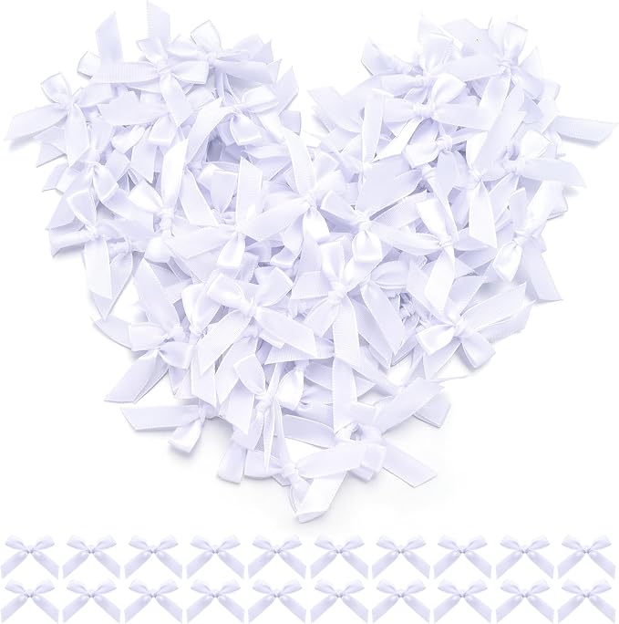White Mini Bows 1.57" 100PCS Small Satin Ribbon Bows by Loomeshribbonforcrafts%EF%BC%81