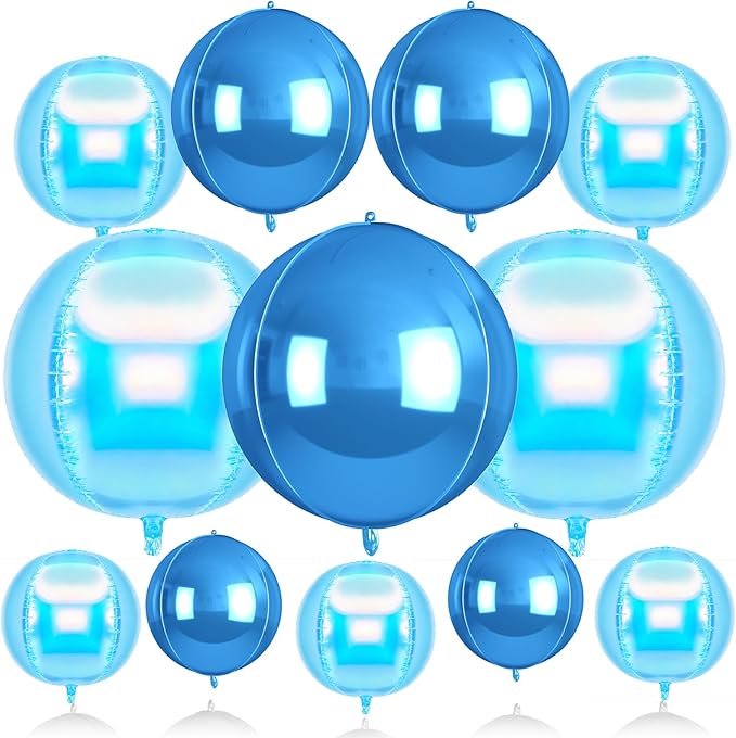 Biapian 12 Pcs Blue and Iridescent Round Balloons Foil, Large Blue Bubble by BIAPIAN