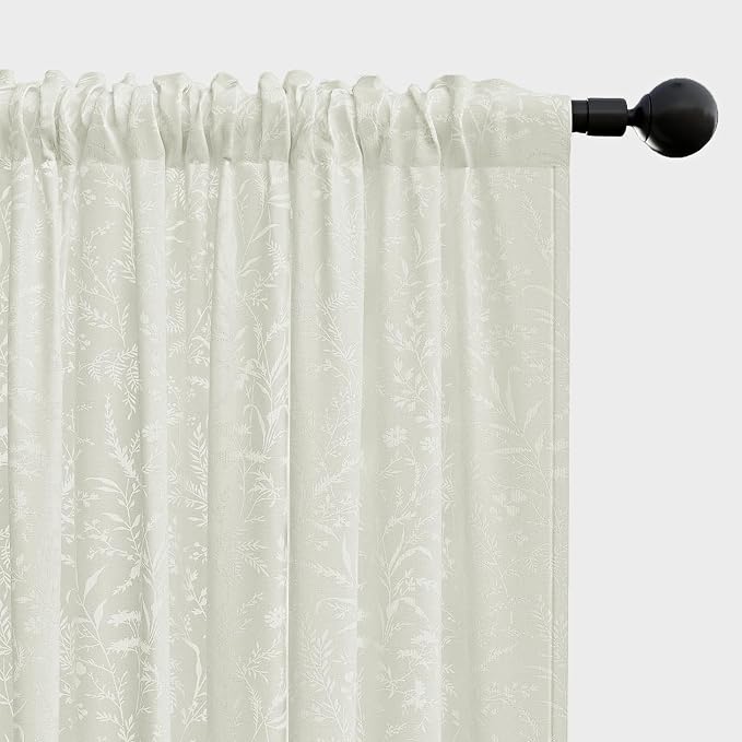 Anmao Cream Semi Sheer Light Filtering Curtains 96 Inches Long 2 Panels - Image 8