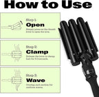 Trademark Beauty Three Barrel Hair Waver, Curling Iron, 1.1 Inch, Beach Waves, Adjustable Temperature Hair Curler, Babe Waves Limited Edition - Black