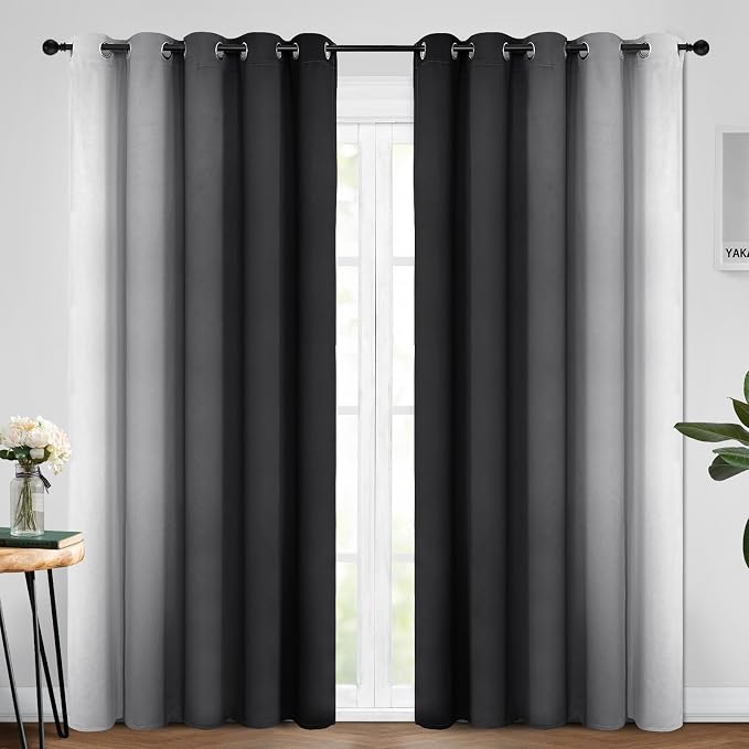 Yakamok Ombre Curtains Black and Greyish White - Image 2