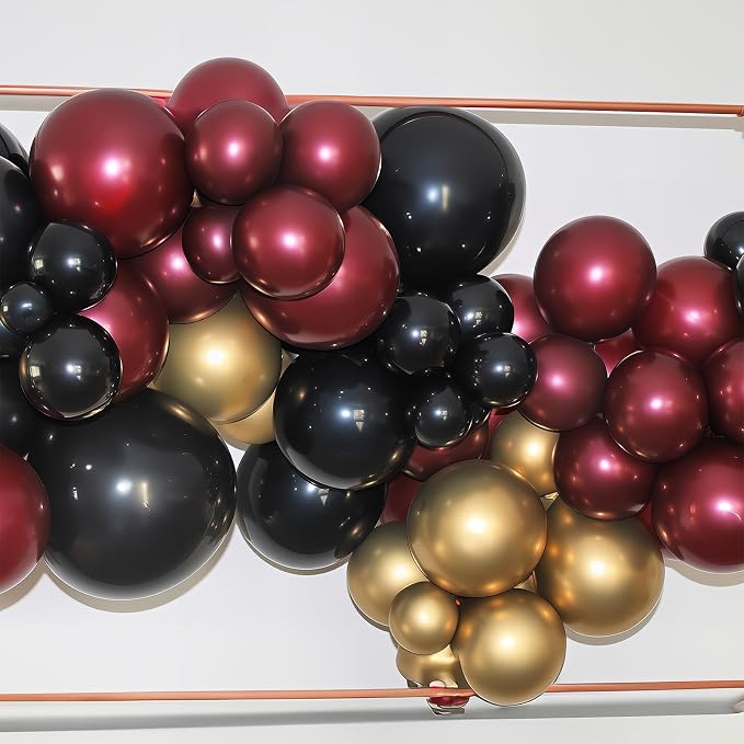HILAVO Black Burgundy Gold Balloons 12 Inch Burgundy Maroon Red Black Metallic - Image 6