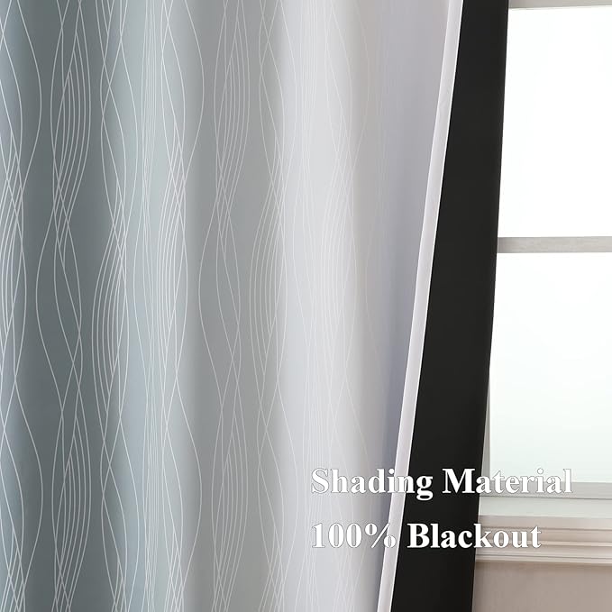 Stone Blue and Grayish White Blackout Curtains 108 Inches Long, Thermal - Image 5