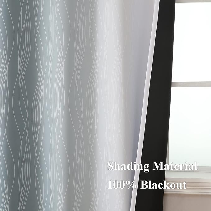 Stone Blue and Greyish White Blackout Curtains 54 Inch Length, Light Blocking - Image 5