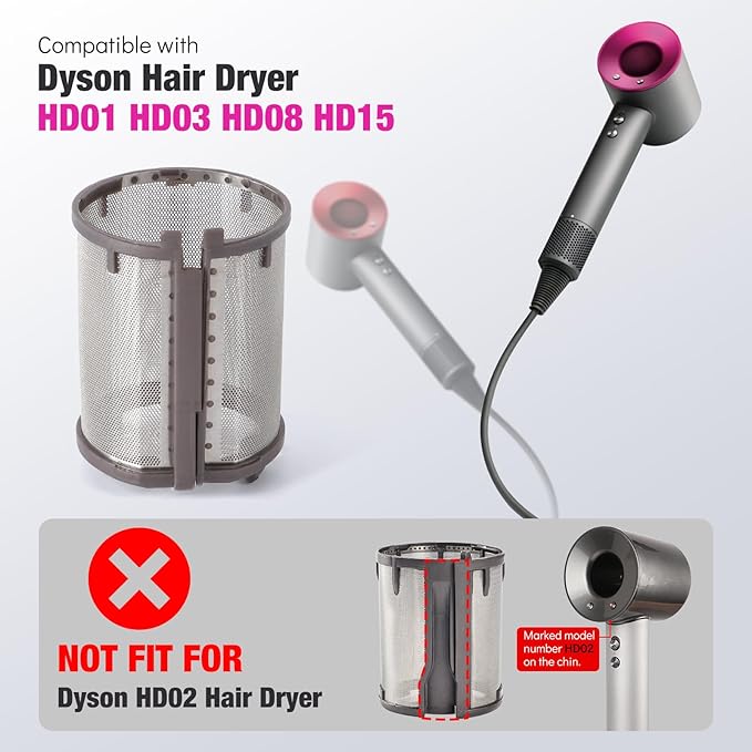 Inner Filter Mesh Compatible with Dyson Supersonic Hair Dryer HD01 HD03 HD08 Models, Metal Build-in Net Mesh Strainer Cover Attachments Part