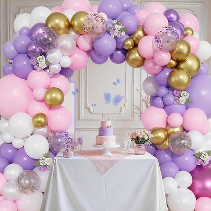 Pink Purple Balloons, 12 Inch Metallic Gold Colorful Confetti Latex Balloons - Image 5