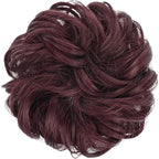 FESHFEN Messy Bun Hair Piece - Elastic Wavy Curly Hair Bun Scrunchies Extensions Synthetic Chignon Hairpieces for Women Girls, Wine Red 1.5 oz