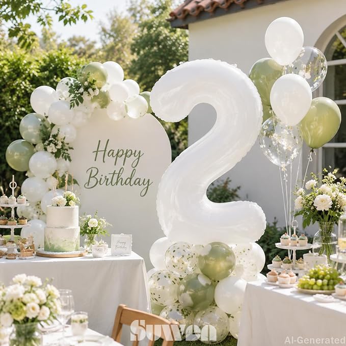 SUWEN 40 Inch White Large 2 Balloon Number Big Foil Helium Numbers 0-9 | Giant - Image 7