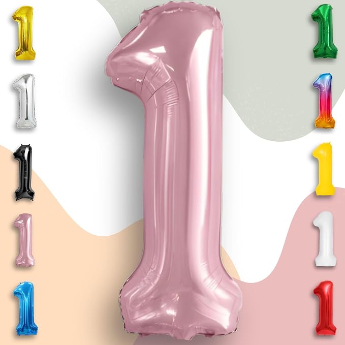 Pink Pearl Number Balloon 1 Mylar Foil Macaron Balloons 16 Inch - Image 6