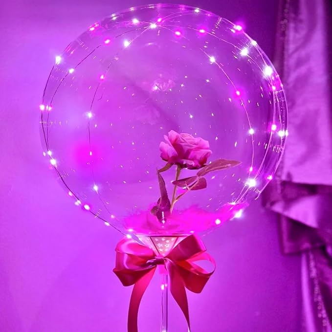 LED Balloons with Sticks and Stands and Batteries 6Pack Pink | Table Top - Image 6